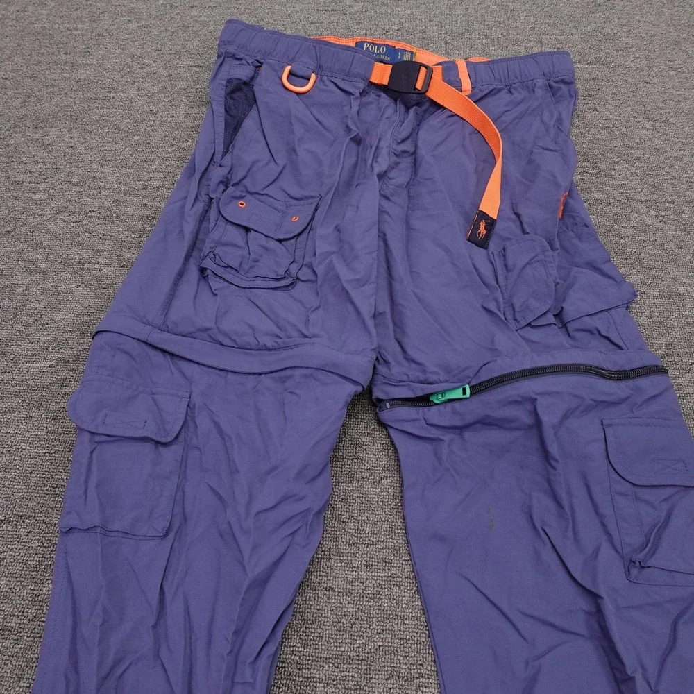 Polo Ralph Lauren Pants Mens Large Blue Convertible Cargo Nylon Belted Hiking